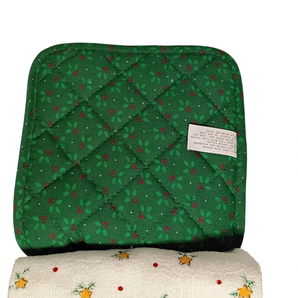 Vintage NOS B&D Christmas Tree Kitchen Dish‎ Towel & Pot Holder Set